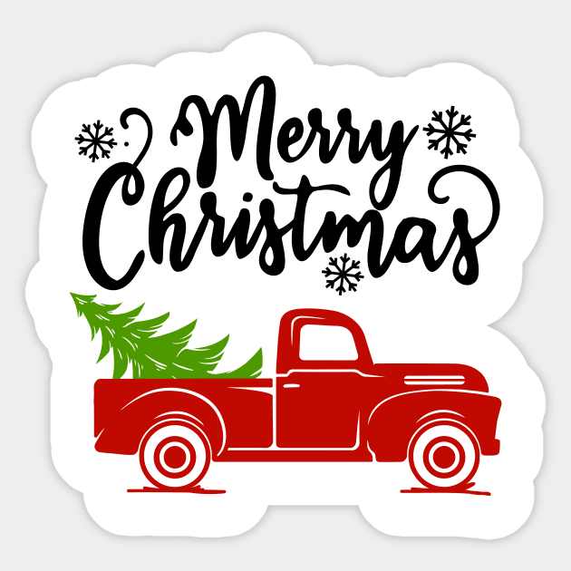 Funny Christmas shirt, Merry Christmas vintage truck, Christmas tree truck, Classic truck, Xmas tree, Old farm truck Sticker by Sapfo